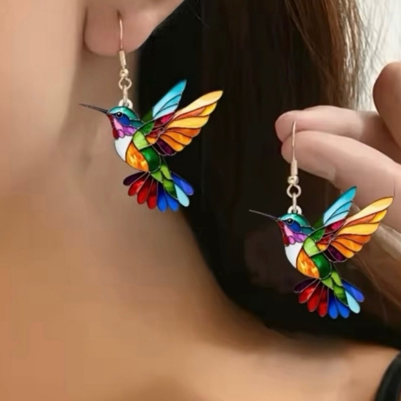 Colorful Hummingbird Dangle Earrings - Picture 4 of 6